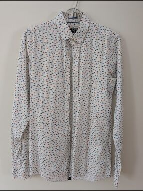 Le 31 - Men's White Long-Sleeve Button-Up Shirt with Surfer Print